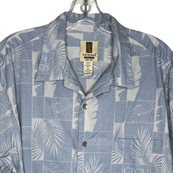 Tori Richard Shirt Mens Large Blue White CPCU Society Button Up Hawaiian Shirt - Picture 4 of 8